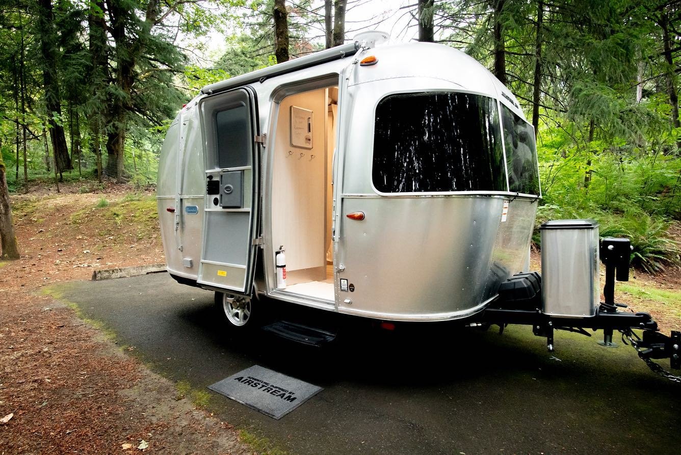 Bambi all set up at a beautiful campsite